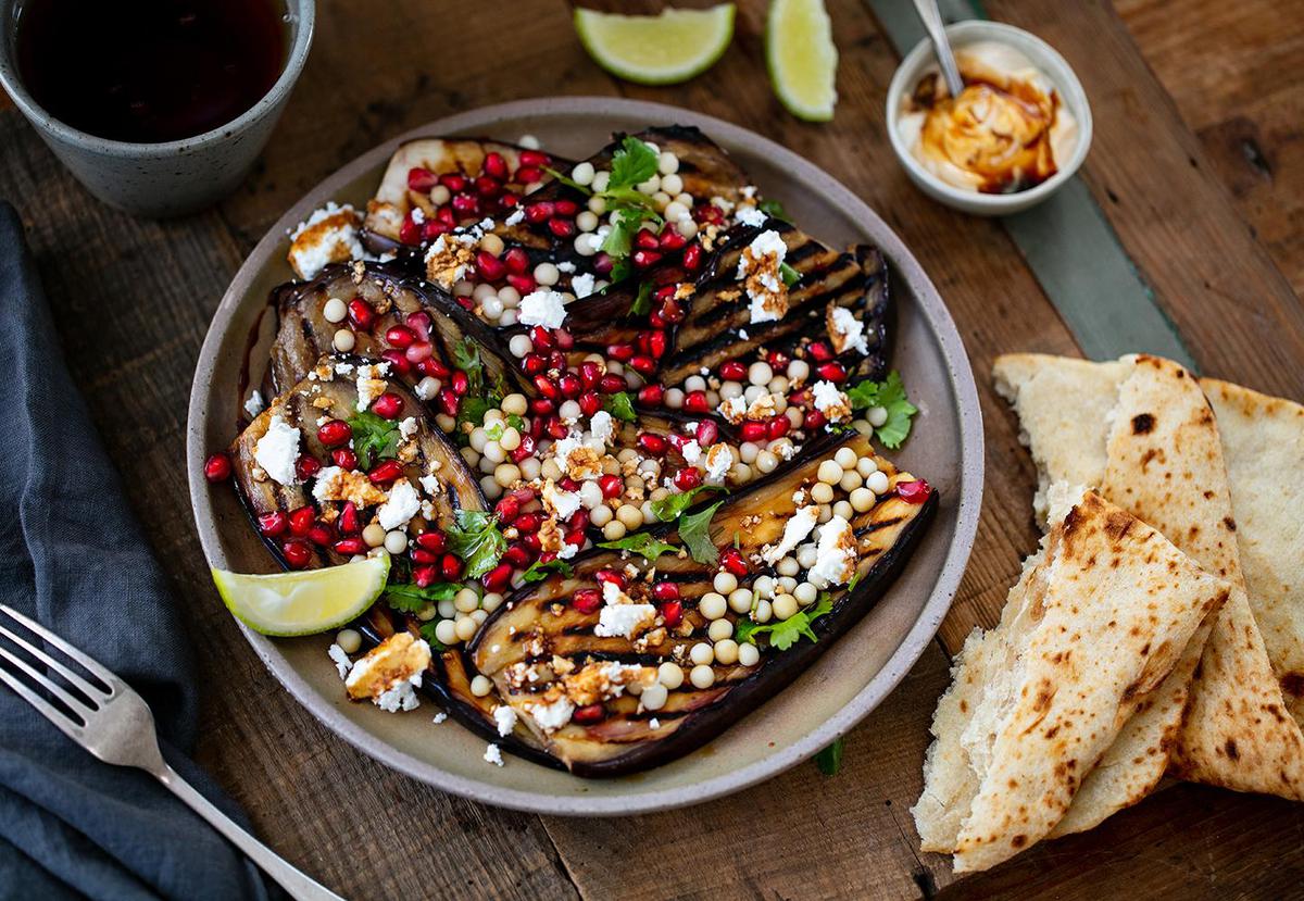 Aubergine, Couscous & Pomegranate Salad Viva